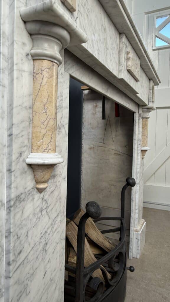 White Antique Column Fireplace, Circular Model