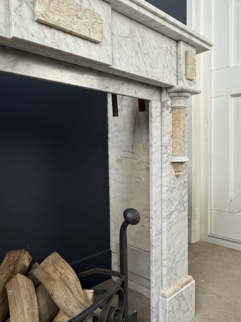 White Antique Column Fireplace, Circular Model