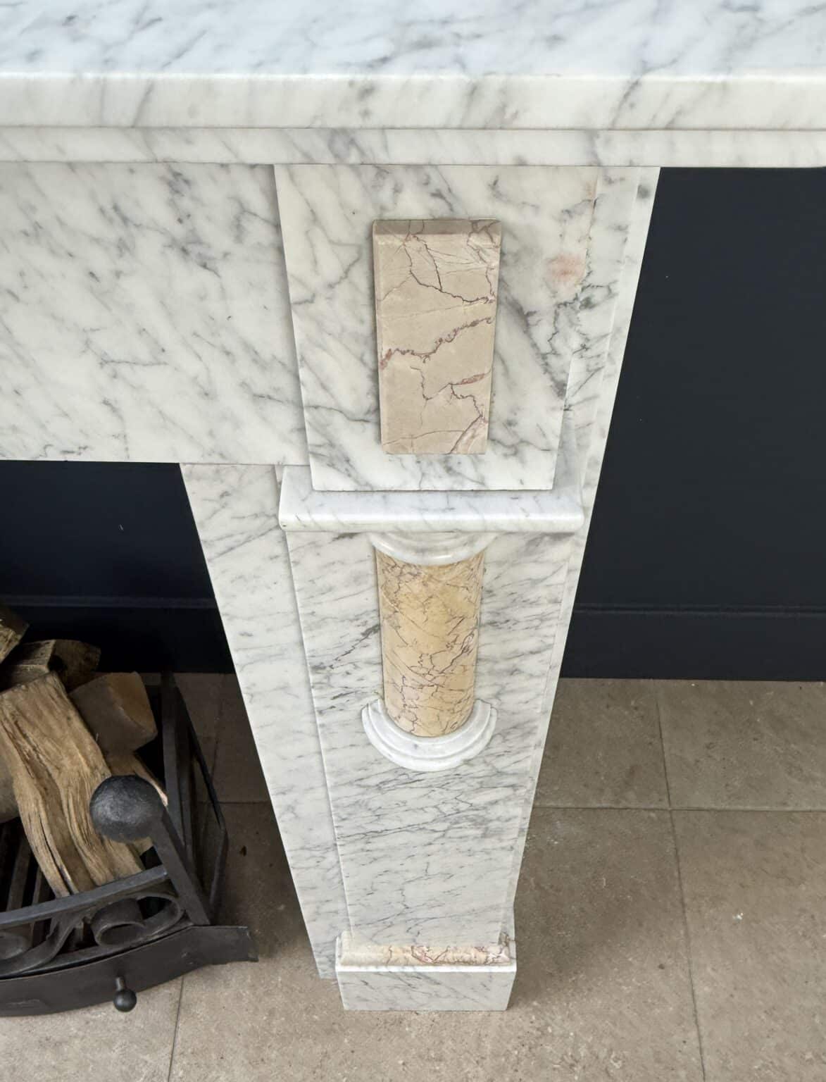 White Antique Column Fireplace, Circular Model — detail 2