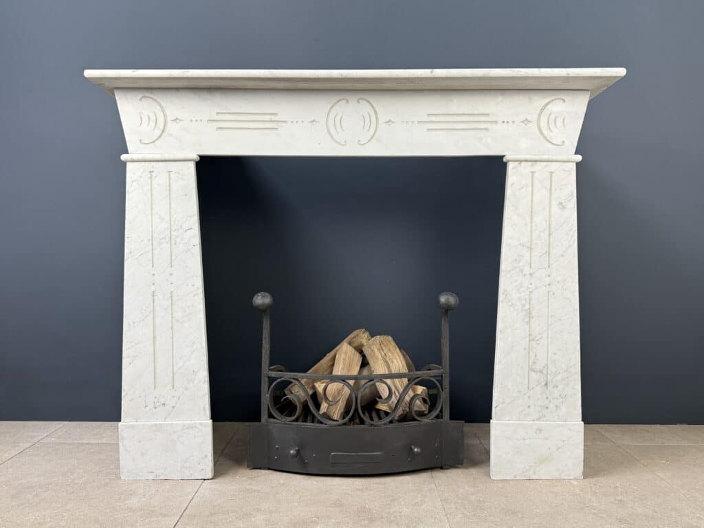 Distinctive Art Deco White Etched Circular Fireplace