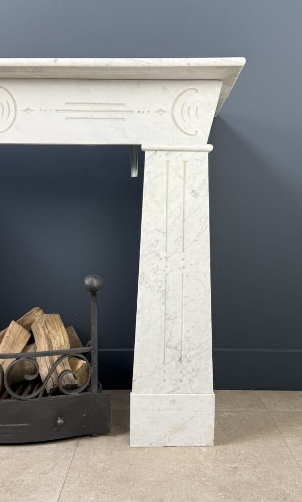 Distinctive Art Deco White Etched Circular Fireplace