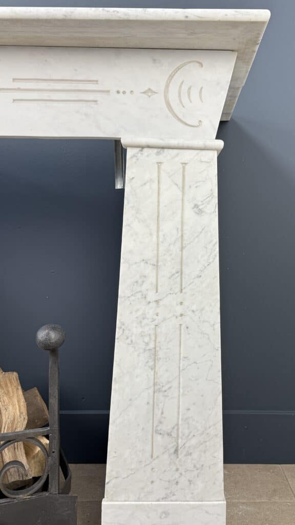Distinctive Art Deco White Etched Circular Fireplace