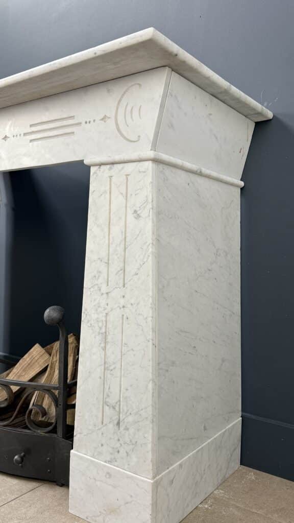Distinctive Art Deco White Etched Circular Fireplace
