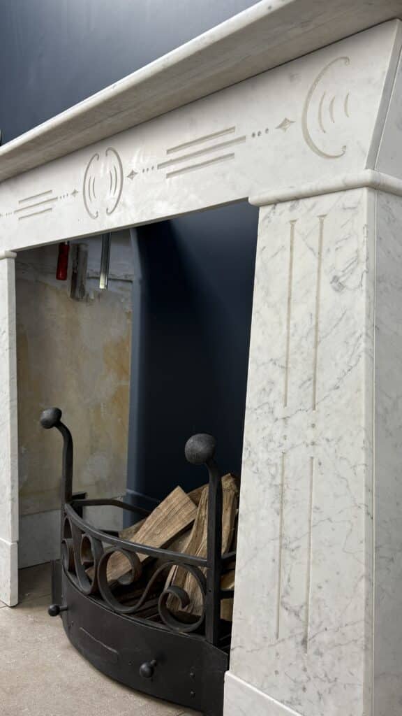 Distinctive Art Deco White Etched Circular Fireplace