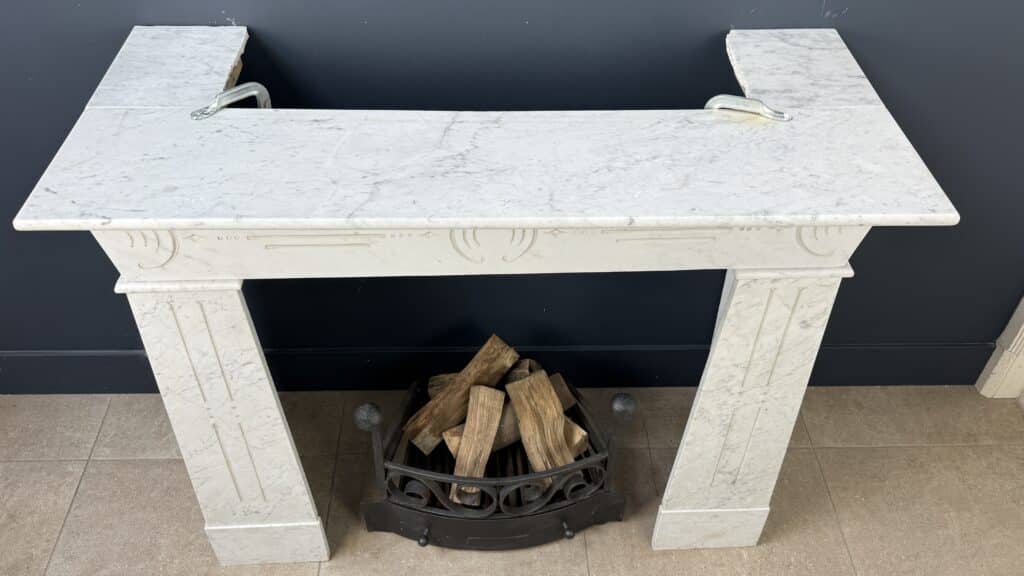 Distinctive Art Deco White Etched Circular Fireplace