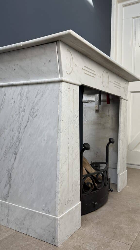 Distinctive Art Deco White Etched Circular Fireplace