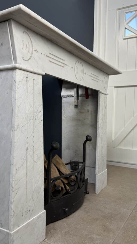 Distinctive Art Deco White Etched Circular Fireplace