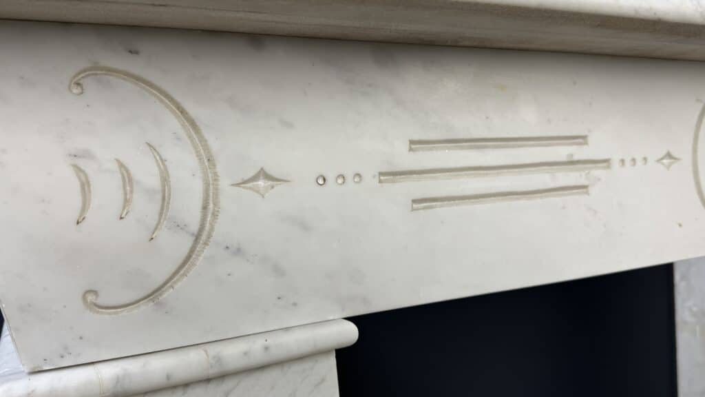 Distinctive Art Deco White Etched Circular Fireplace