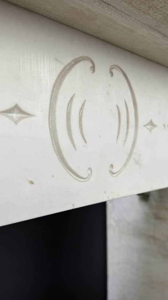 Distinctive Art Deco White Etched Circular Fireplace