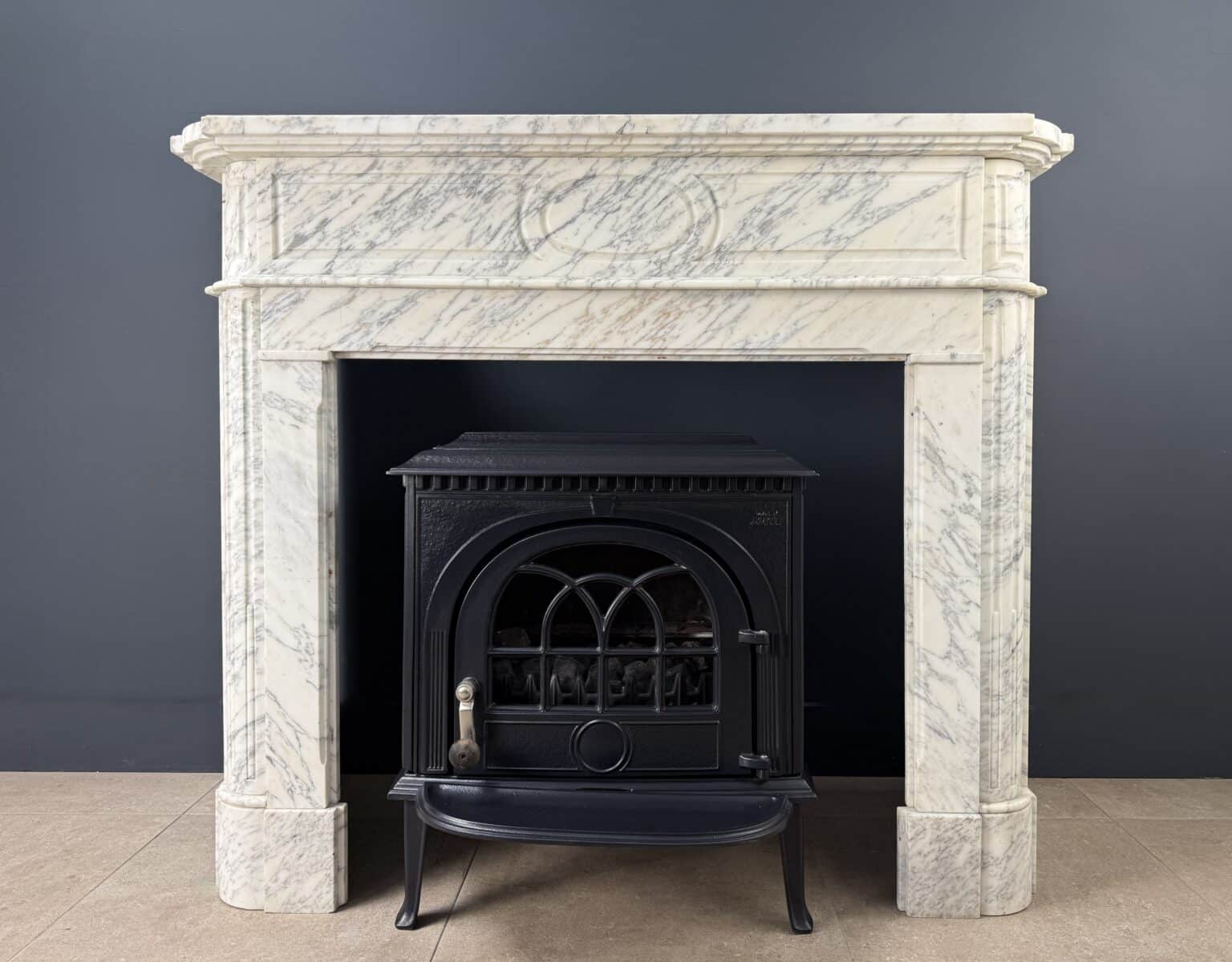 Antique Art Deco White Marble Circular Fireplace