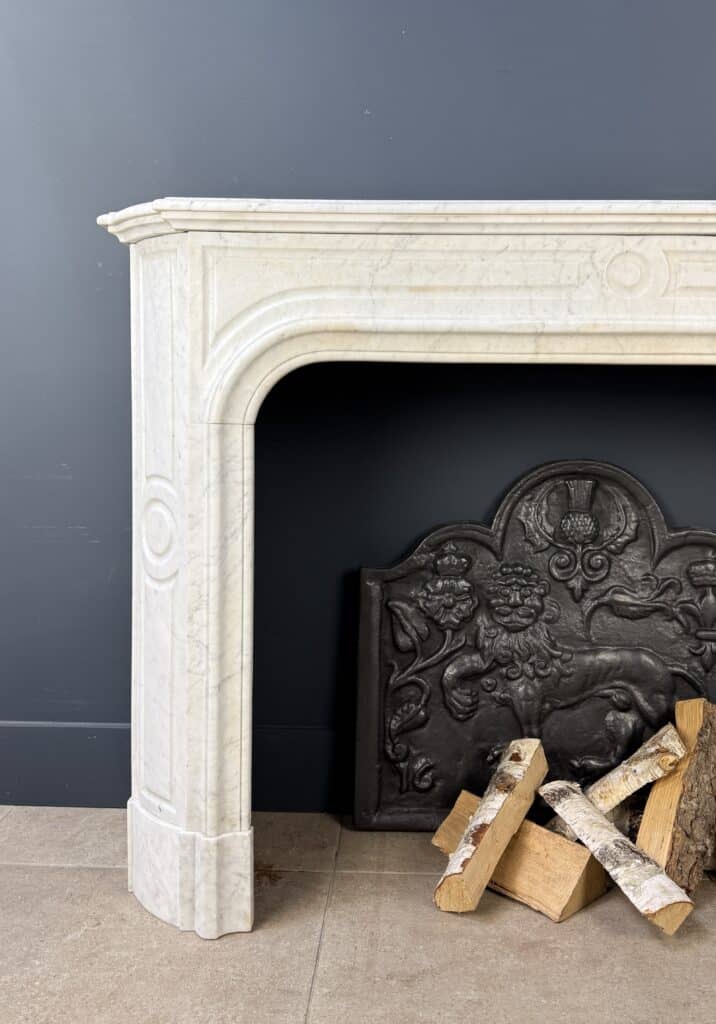 Antique White Front Fireplace with Round Frame