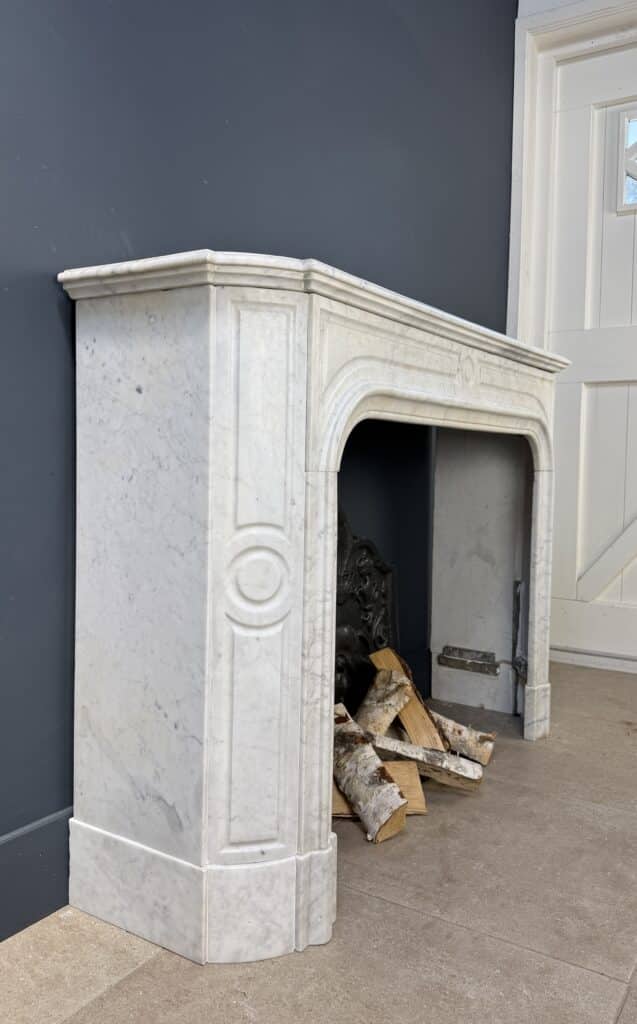 Antique White Front Fireplace with Round Frame