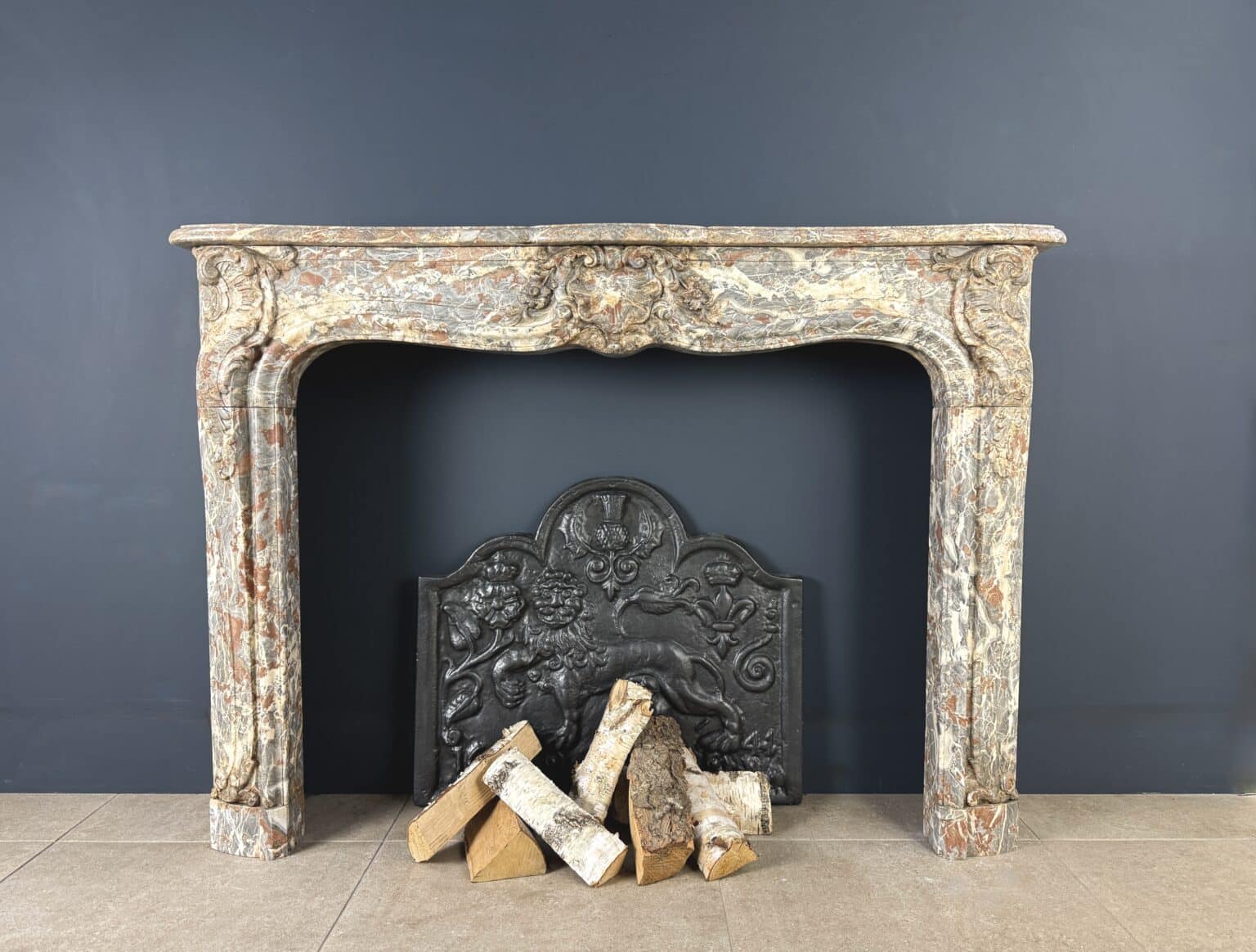 Magnificent Belgian Antique Marble Fireplace – Unique Colour Palette