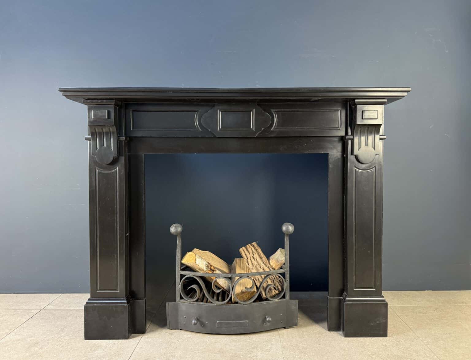 Set of Two Black Marble Circular Fireplaces — detail 1