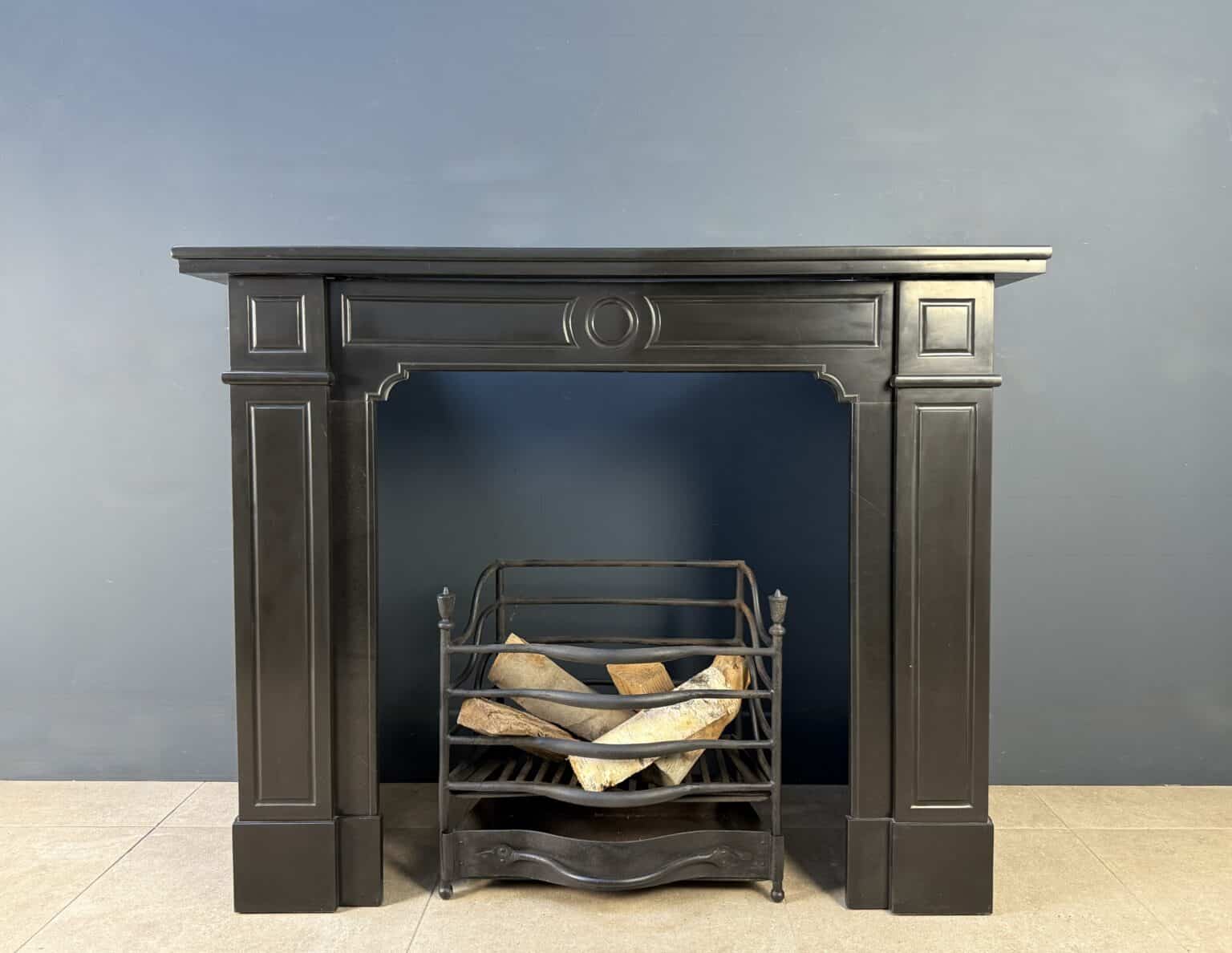 Set of Two Elegant Black Antique Circular Fireplaces — detail 1