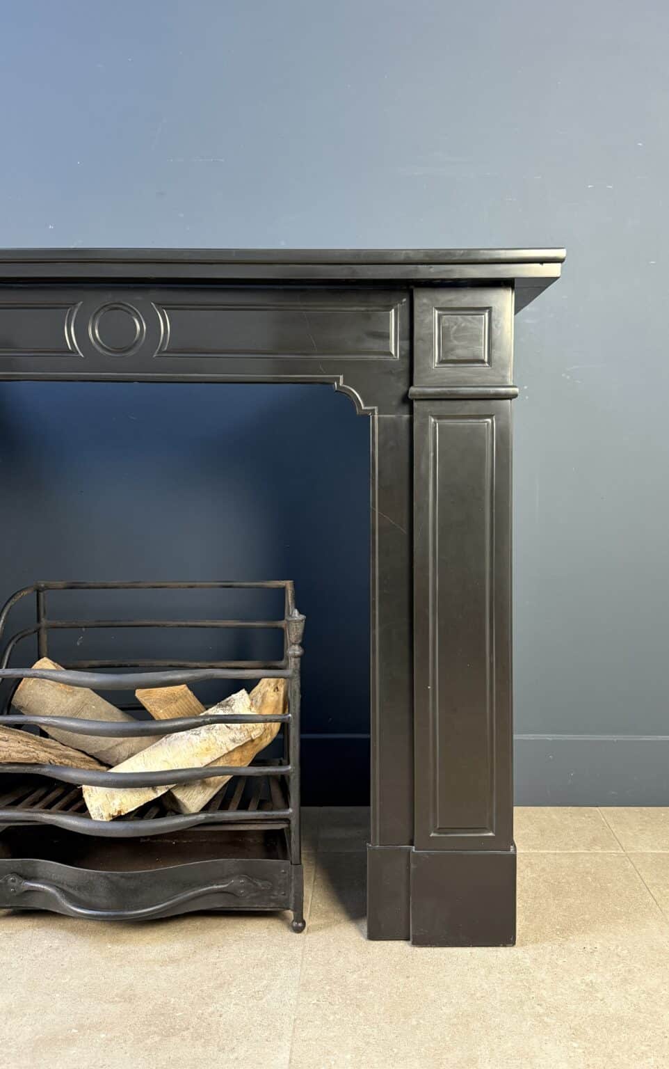 Set of Two Elegant Black Antique Circular Fireplaces — detail 2