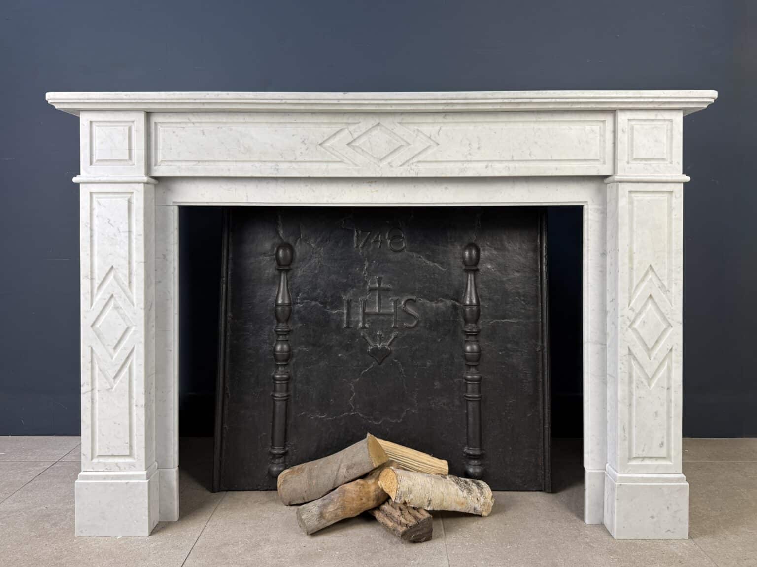 Antique Carrara Marble Art Deco Circular Fireplace