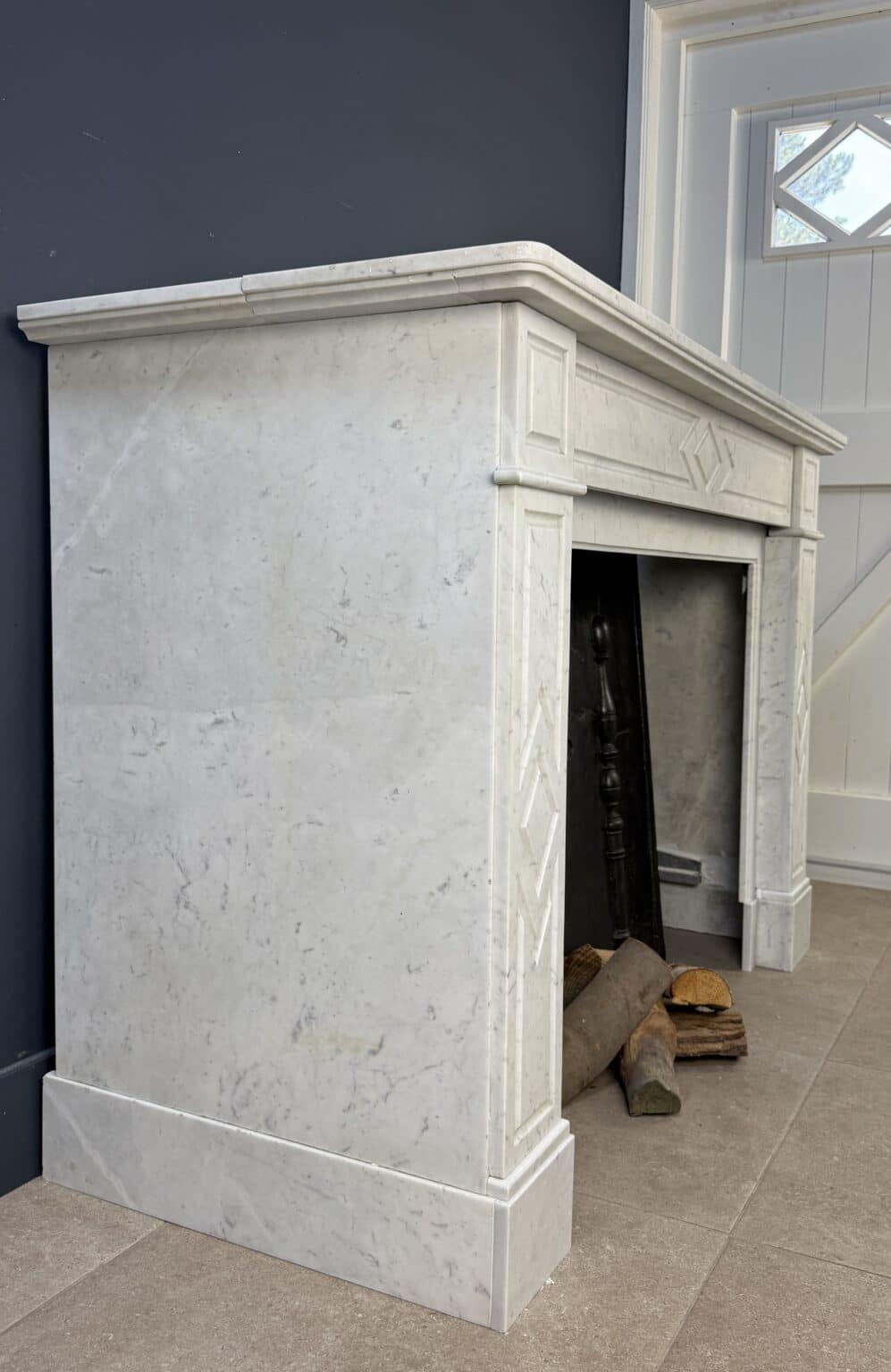 Antique Carrara Marble Art Deco Circular Fireplace — detail 2