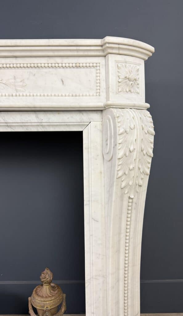 Luxurious French Louis XVI Front Fireplace in Carrara Marble with Rich Ornament
