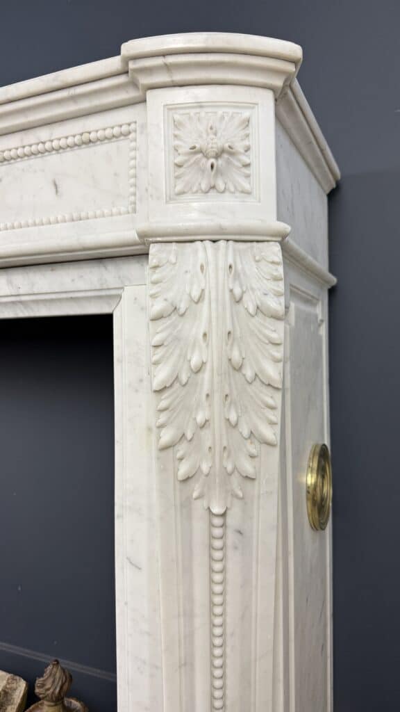 Luxurious French Louis XVI Front Fireplace in Carrara Marble with Rich Ornament