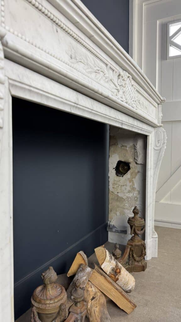 Luxurious French Louis XVI Front Fireplace in Carrara Marble with Rich Ornament