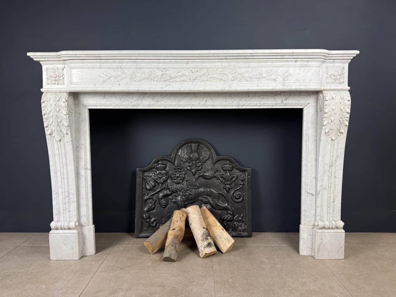 Antique Louis XVI Front Fireplace in Carrara Marble with Quiver Motif