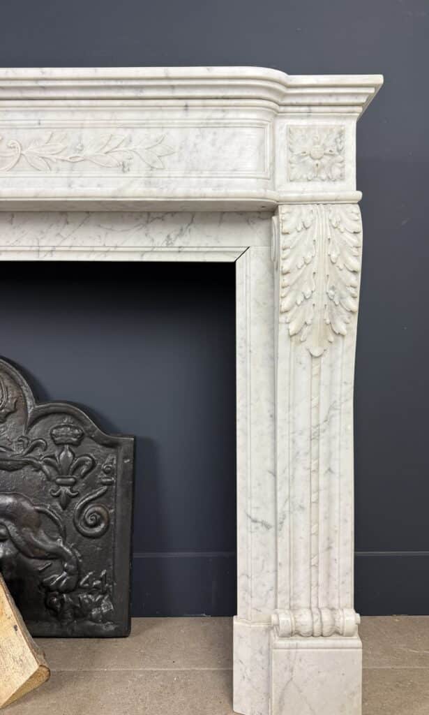 Antique Louis XVI Front Fireplace in Carrara Marble with Quiver Motif