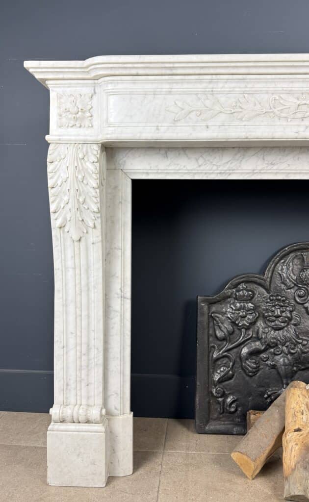 Antique Louis XVI Front Fireplace in Carrara Marble with Quiver Motif