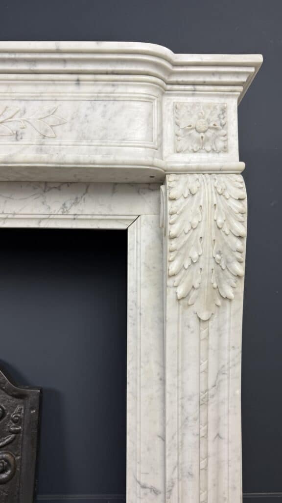 Antique Louis XVI Front Fireplace in Carrara Marble with Quiver Motif