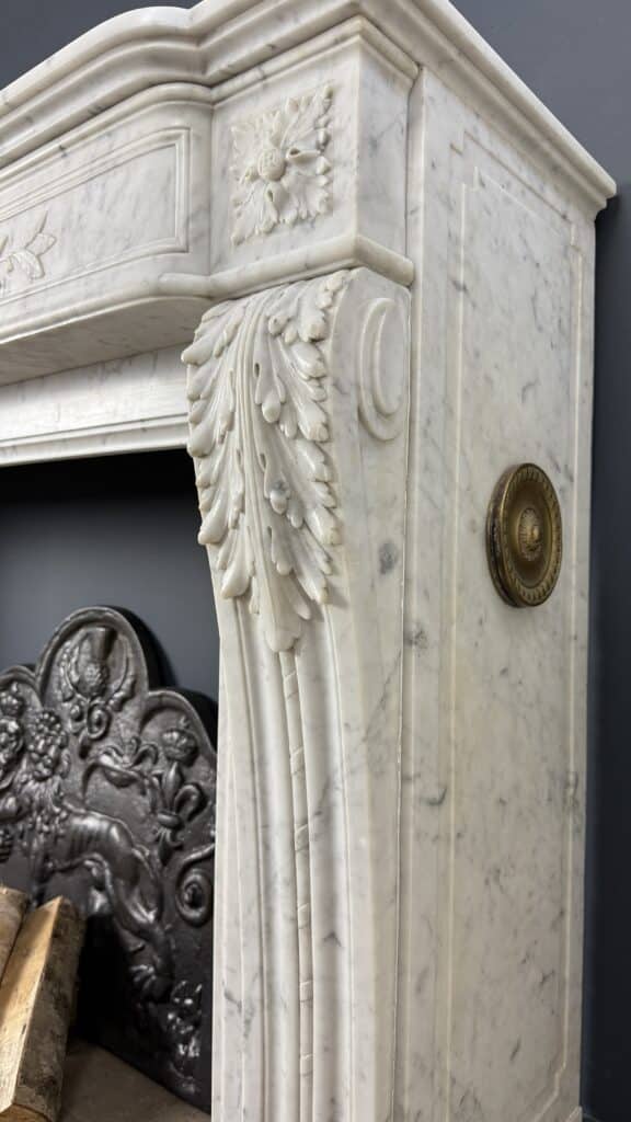 Antique Louis XVI Front Fireplace in Carrara Marble with Quiver Motif