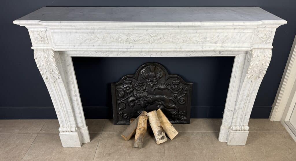 Antique Louis XVI Front Fireplace in Carrara Marble with Quiver Motif