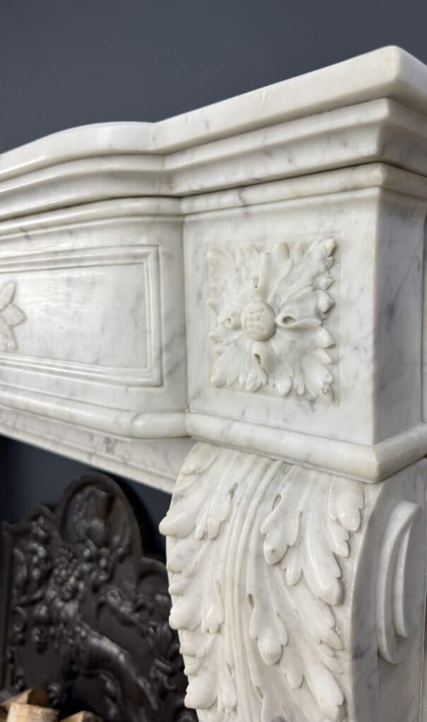 Antique Louis XVI Front Fireplace in Carrara Marble with Quiver Motif