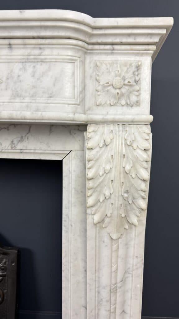 Antique Louis XVI Front Fireplace in Carrara Marble with Quiver Motif
