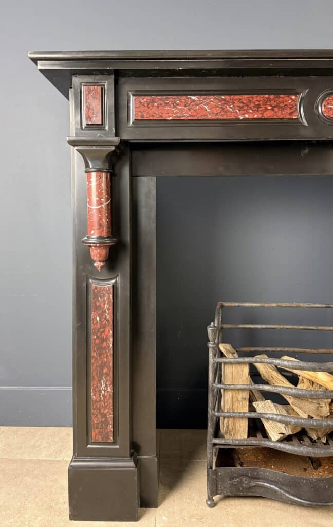Antique Circular Column Fireplace in Black & Red Marble