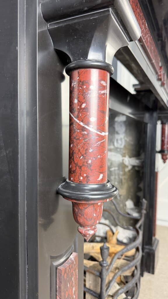 Antique Circular Column Fireplace in Black & Red Marble