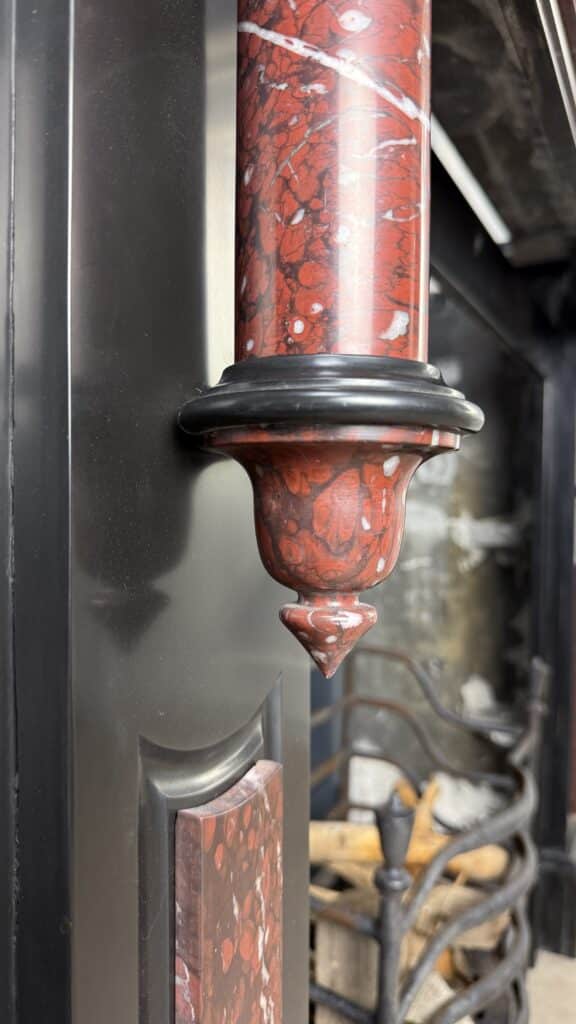 Antique Circular Column Fireplace in Black & Red Marble