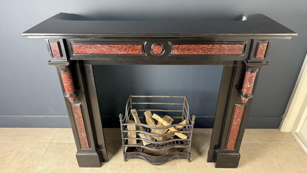 Antique Circular Column Fireplace in Black & Red Marble