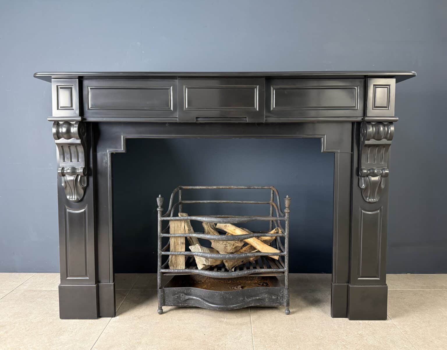Stately Antique Black Circular Fireplace