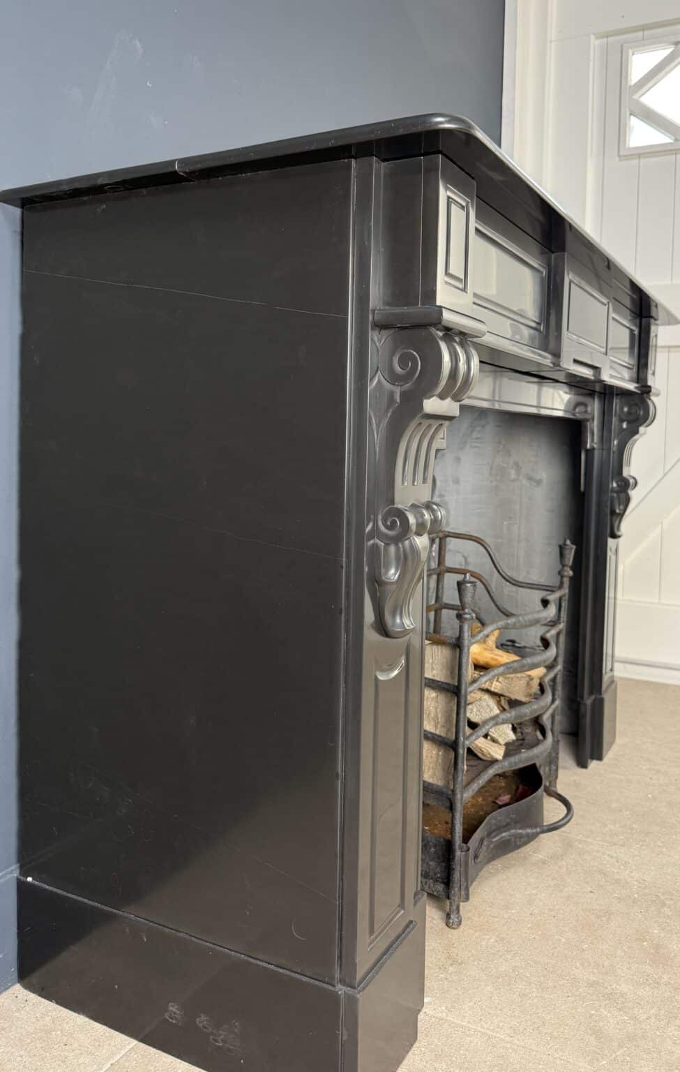 Stately Antique Black Circular Fireplace — detail 1
