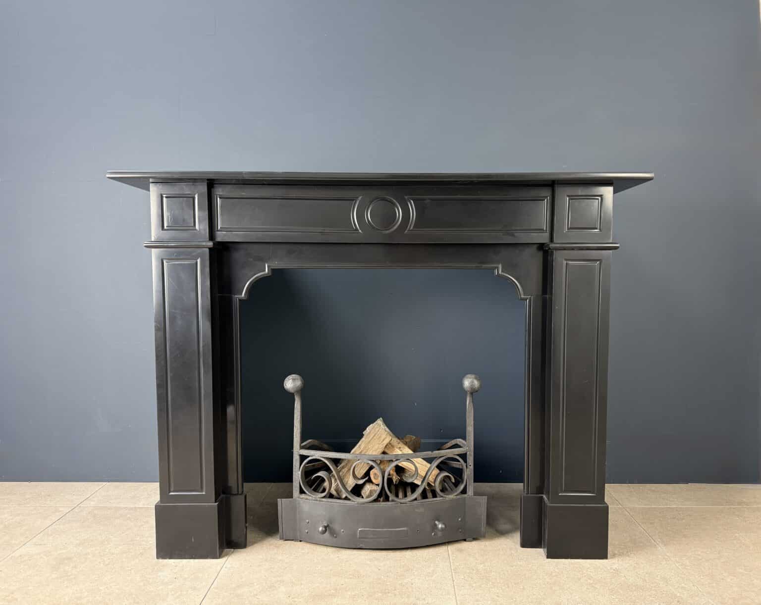 Antique Black Circular Fireplace in Noir de Mazy
