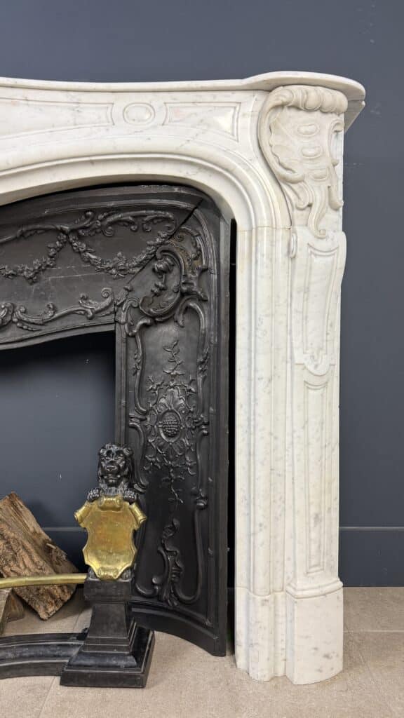 Magnificent Rich Antique Front Fireplace, Rococo Style