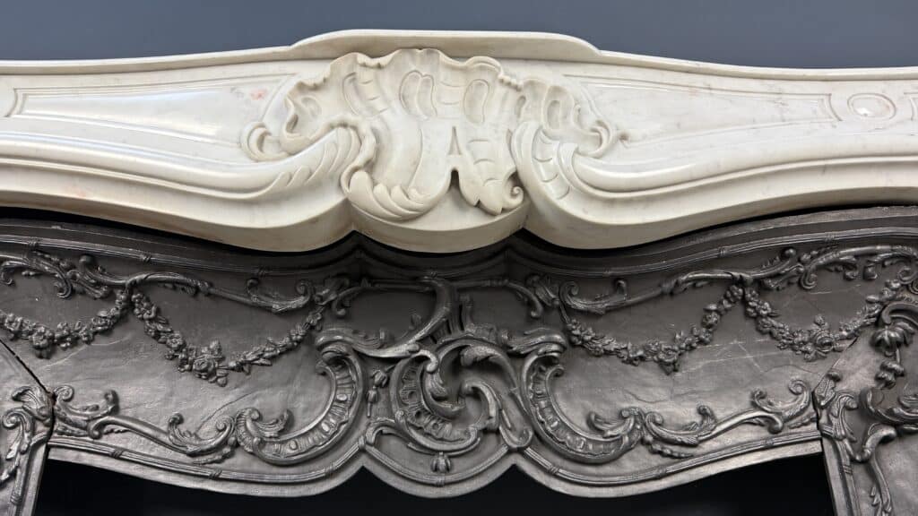 Magnificent Rich Antique Front Fireplace, Rococo Style