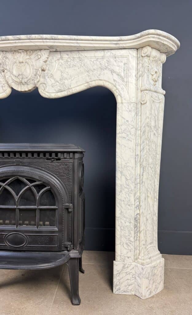 Elegant Tall Antique Circular Fireplace in Carrara Marble