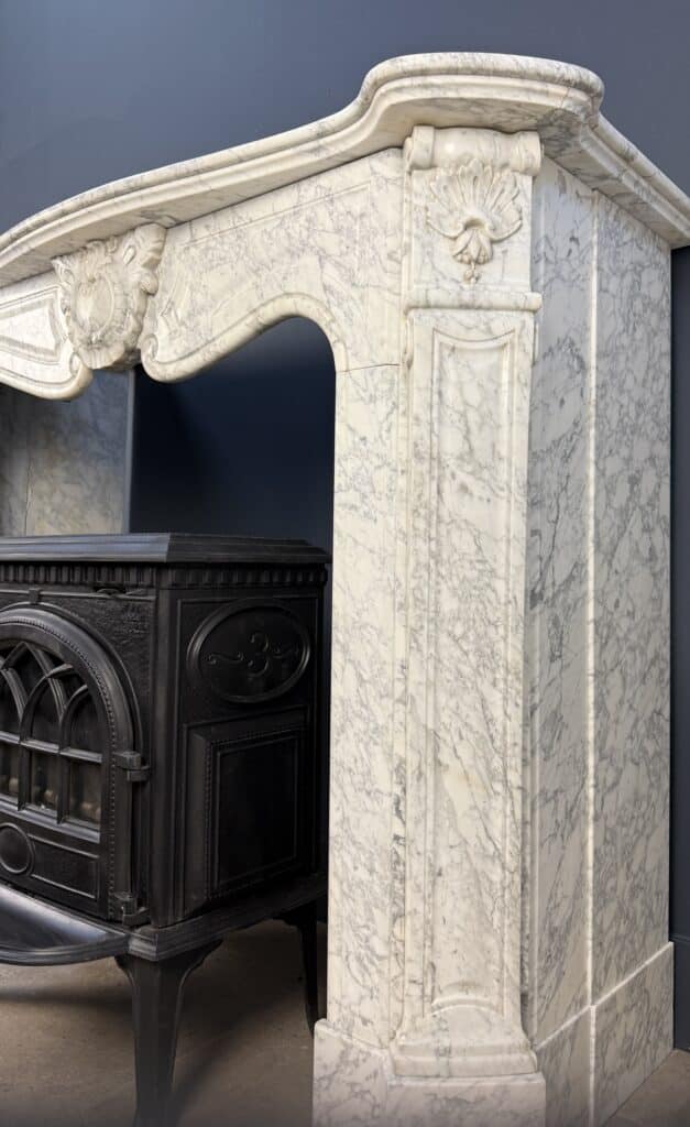 Elegant Tall Antique Circular Fireplace in Carrara Marble