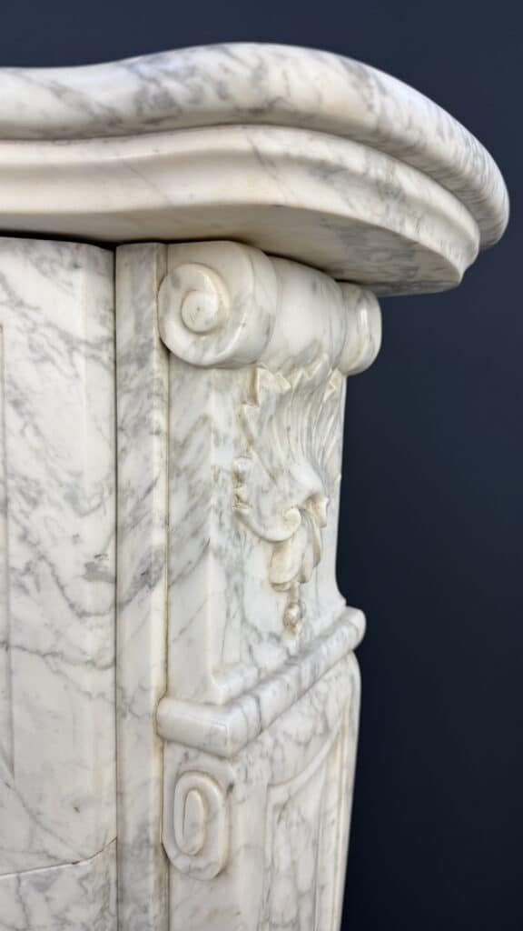 Elegant Tall Antique Circular Fireplace in Carrara Marble