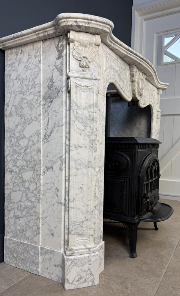 Elegant Tall Antique Circular Fireplace in Carrara Marble