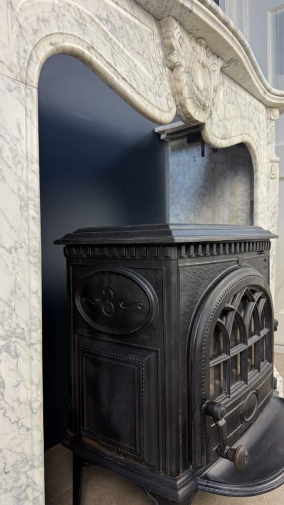 Elegant Tall Antique Circular Fireplace in Carrara Marble