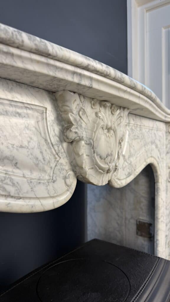 Elegant Tall Antique Circular Fireplace in Carrara Marble