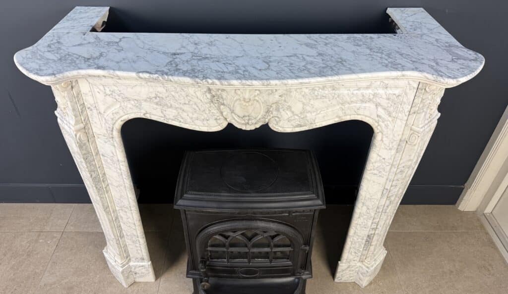 Elegant Tall Antique Circular Fireplace in Carrara Marble