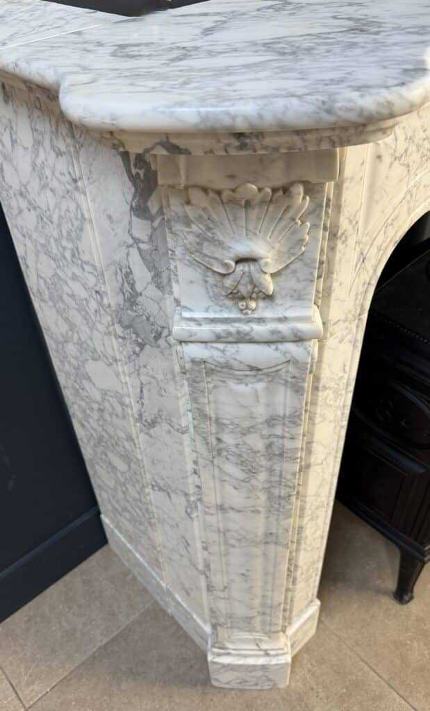 Elegant Tall Antique Circular Fireplace in Carrara Marble